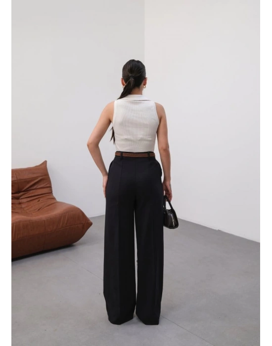 Keten Kemerli̇ Ve Dökümlü Palazzo Pantolon (Kemer Dahi̇l)