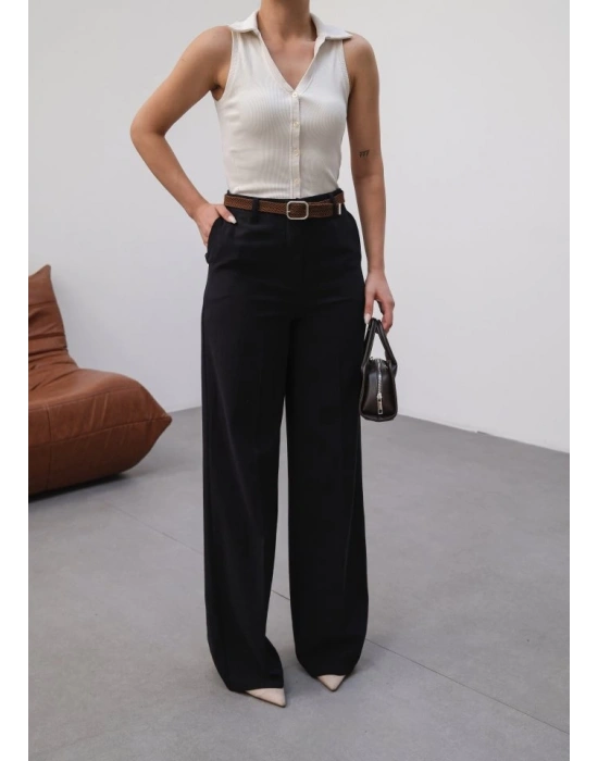 Keten Kemerli̇ Ve Dökümlü Palazzo Pantolon (Kemer Dahi̇l)