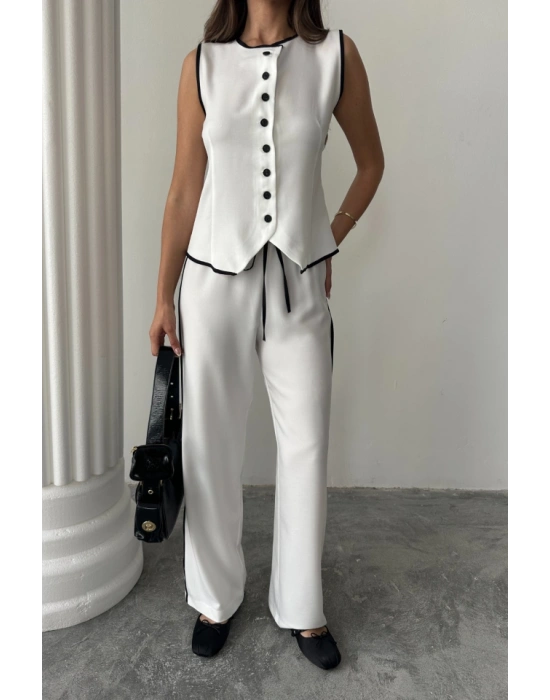 KETEN KENARARI BİYEİ YEEK  PANTOON TAKI  Beyaz