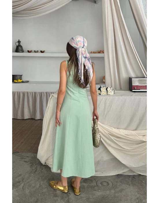 KETEN KOLUZ KARE YAKA DÜĞME DETAYLI ELBİE  Mint