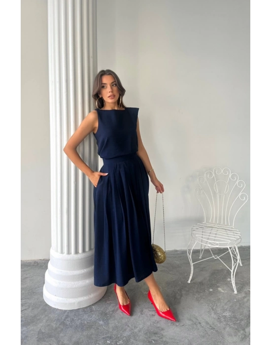 KETEN KOSUZ BUZ  AXİ ETEK TAKI  acivert