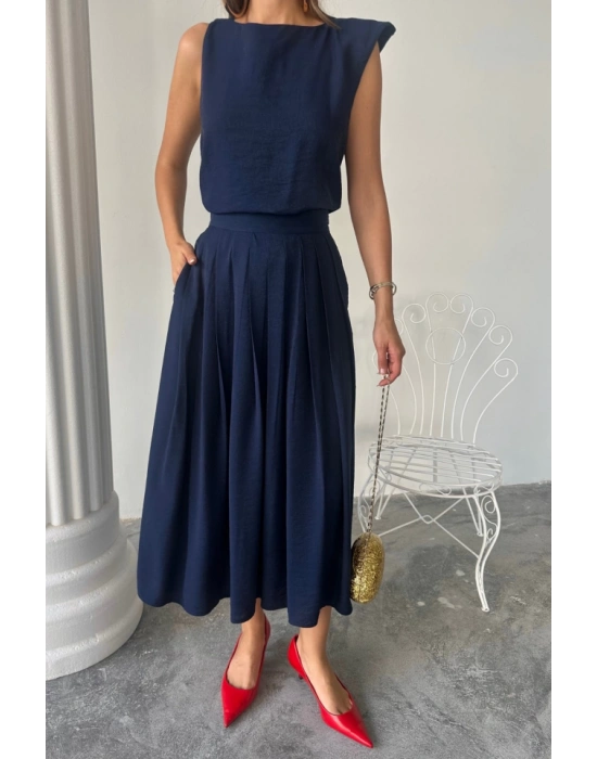 KETEN KOSUZ BUZ  AXİ ETEK TAKI  acivert