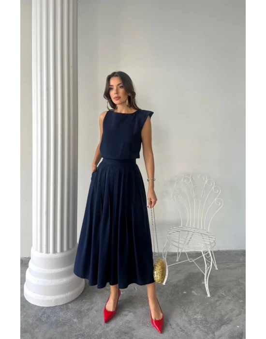 KETEN KOSUZ BUZ  AXİ ETEK TAKI  acivert