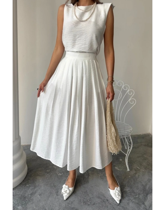 KETEN KOSUZ BUZ  MAXİ ETEK TAKIM  Beyaz