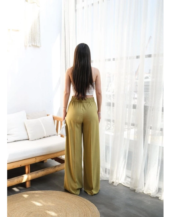 Keten Önü Çapraz Parçali asti̇kli̇ Ve Bağcikli Geni̇ş Paça Pantolon