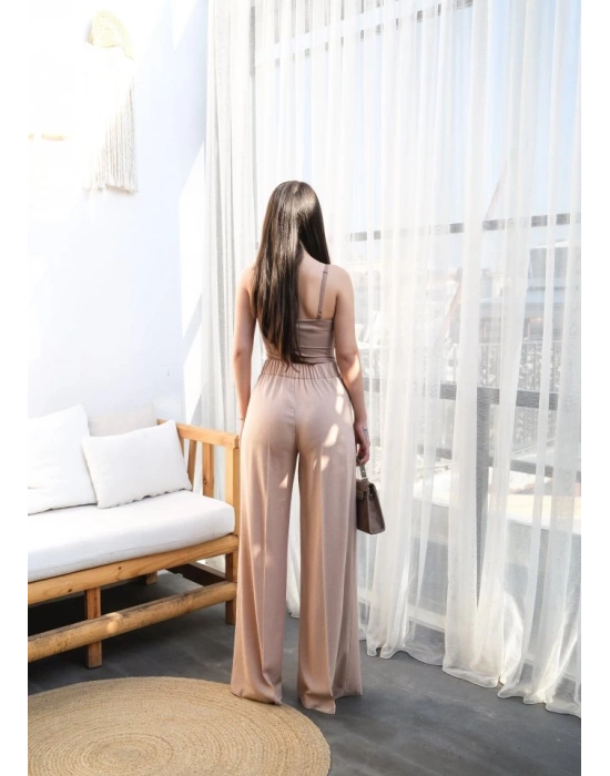 Keten Önü Çapraz Parçali Lasti̇kli̇ Ve Bağcikli Geni̇ş Paça Pantolon