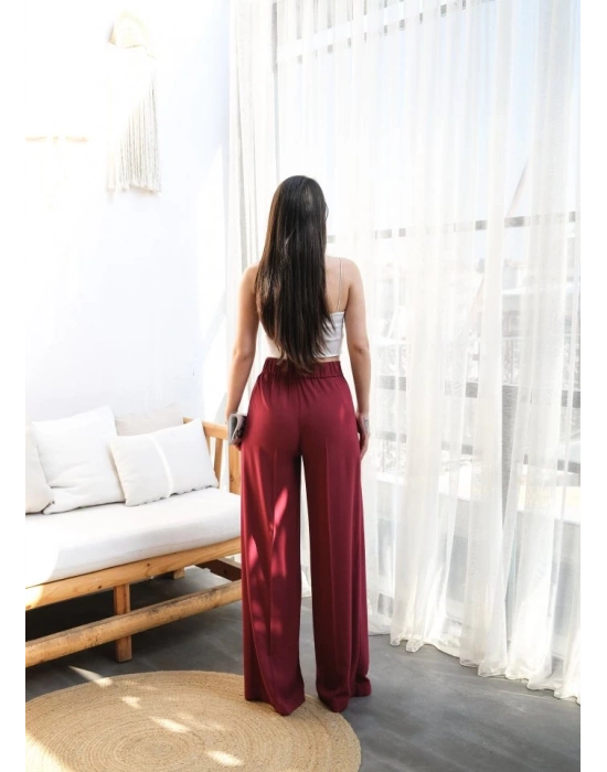 Keten Önü Çapraz Parçali Lasti̇kli̇ Ve Bağcikli Geni̇ş Paça Pantolon