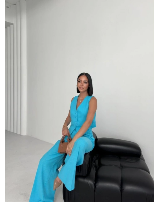 Keten Sirti Çapraz Geçi̇şli̇ Cepken Pantolon Takim