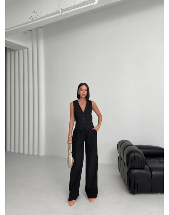 Keten Sirti Çapraz Geçi̇şli̇ Cepken Pantolon Takim