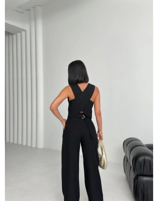 Keten Sirti Çapraz Geçi̇şli̇ Cepken Pantolon Takim