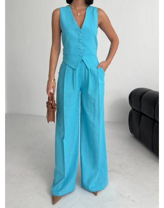 Keten Sirti Çapraz Geçi̇şli̇ Cepken Pantolon Takim