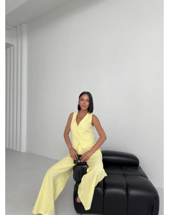 Keten Sirti Çapraz Geçi̇şli̇ Cepken Pantolon Takim