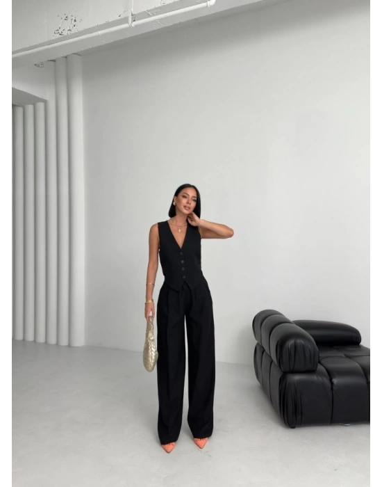 Keten Sirti Çapraz Geçi̇şli̇ Cepken Pantolon Takim