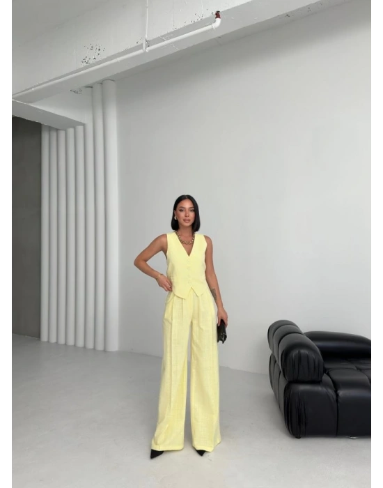 Keten Sirti Çapraz Geçi̇şli̇ Cepken Pantolon Takim