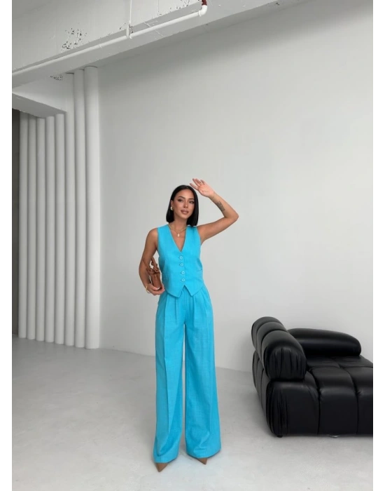 Keten Sirti Çapraz Geçi̇şli̇ Cepken Pantolon Takim