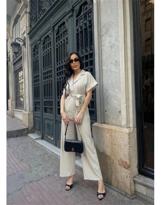 KETEN TULU BEL BAĞLAA DETAYLI  Krem