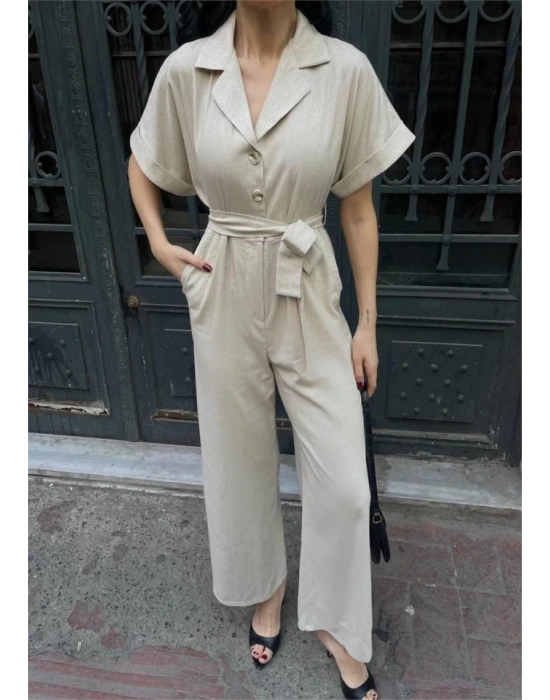 KETEN TULU BEL BAĞLAA DETAYLI  Krem