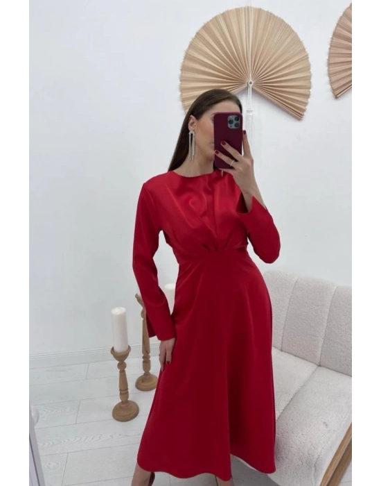 Kırmızı aten Uzun Elbise