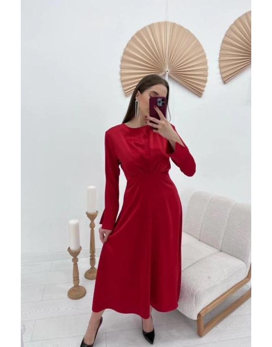 Kırmızı aten Uzun Elbise