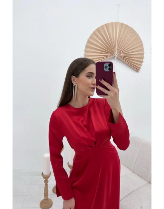 Kırmızı aten Uzun Elbise