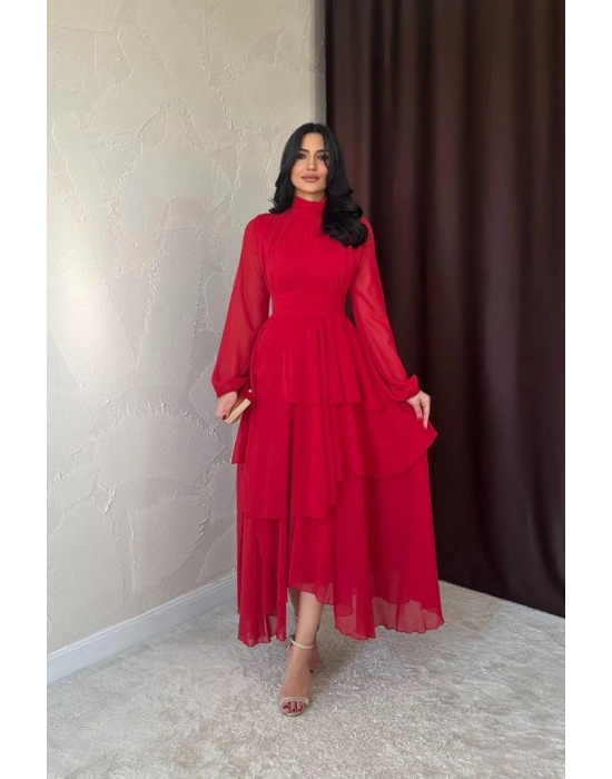 Kırmızı Bel Detaylı Elbise