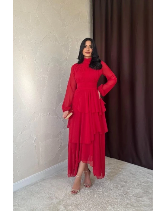 Kırmızı Bel Detaylı Elbise