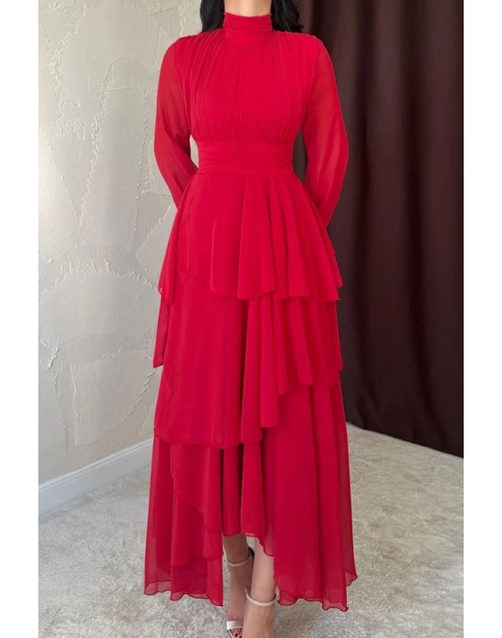 Kırmızı Bel Detaylı Elbise