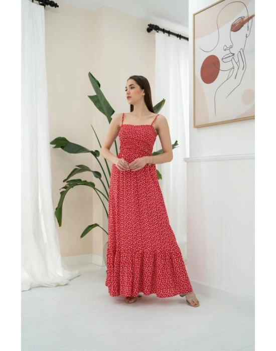 Kırmızı Eteği Fırfırlı Elbise