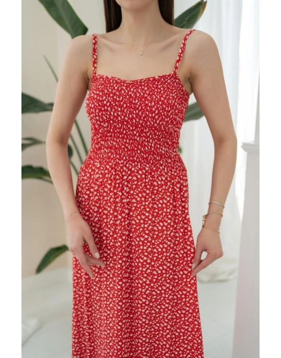 Kırmızı Eteği Fırfırlı Elbise