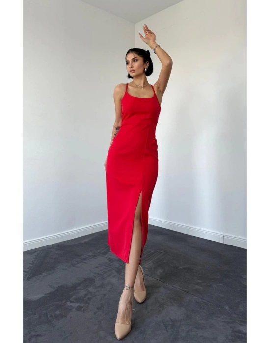 Kırmızı ırt Dekolteli Elbise