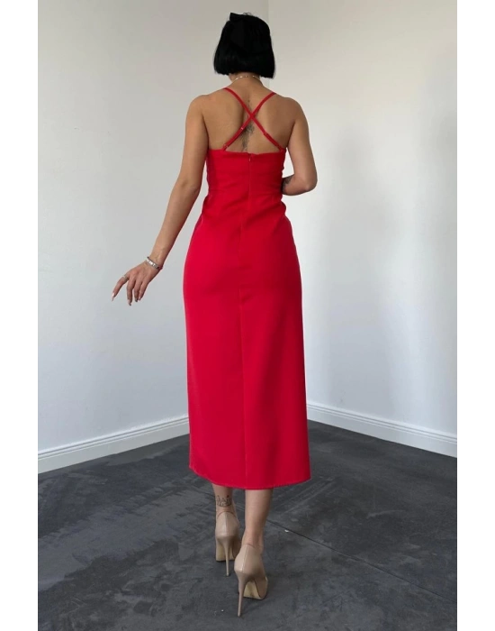 Kırmızı ırt Dekolteli Elbise
