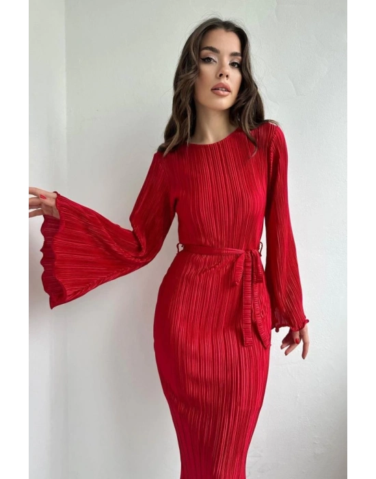 Kırmızı İspanyol Kol Piliseli Elbise