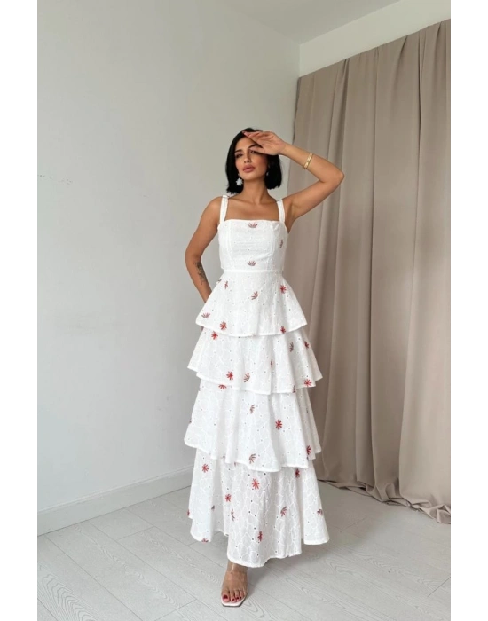 Kırmızı Kat Kat Arkası Bağlamalı Elbise