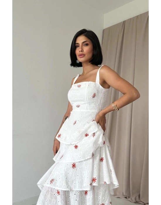 Kırmızı Kat Kat Arkası Bağlamalı Elbise