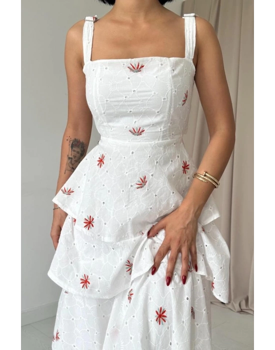 Kırmızı Kat Kat Arkası Bağlamalı Elbise