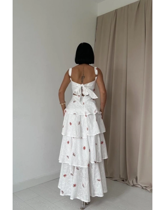 Kırmızı Kat Kat Arkası Bağlamalı Elbise