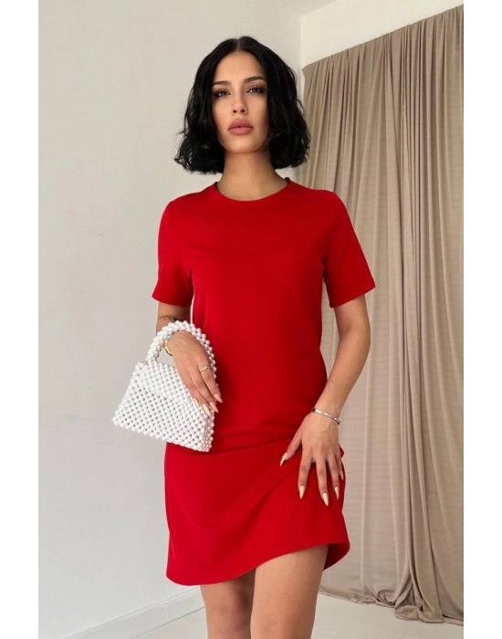 Kırmızı Kısa Kol Atlas Mini Elbise