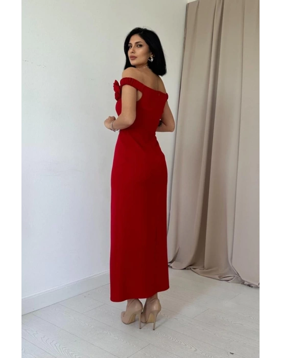 Kırmızı adonna Yaka Güllü Elbise