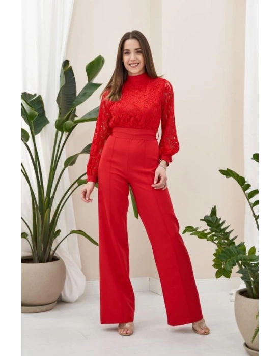 Kırmızı Üstü Dantel Tulum