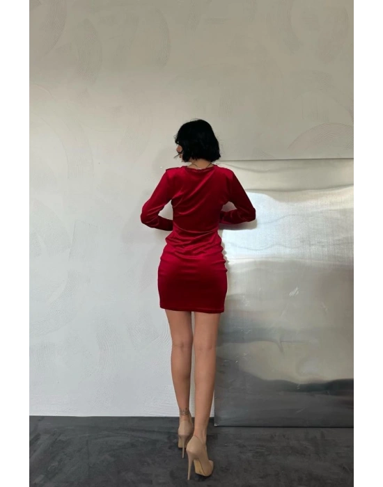 Kırmızı Yaka Ve Kol Dantelli Mini Elbise