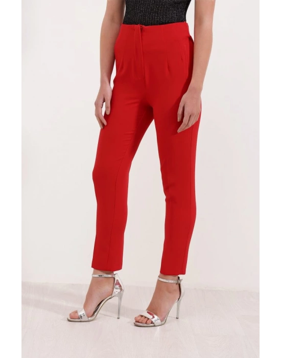 Kırmızı Yüksek Bel Kumaş Pantolon 6650