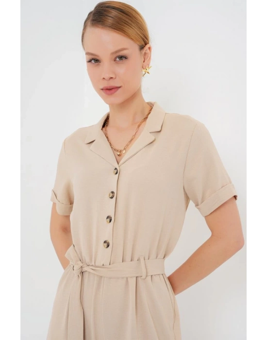 Kısa Kol Ayrobin Tulum 7030  Krem