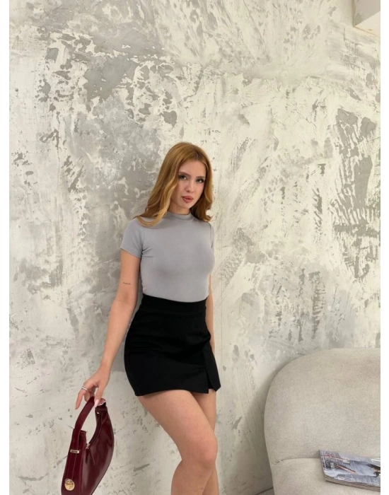 Kısa Kol Badi Bluz  Gri