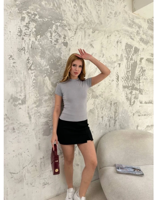 Kısa Kol Badi Bluz  Gri