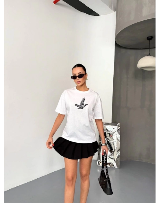 Kısa Kol Baskılı Tshirt  Beyaz