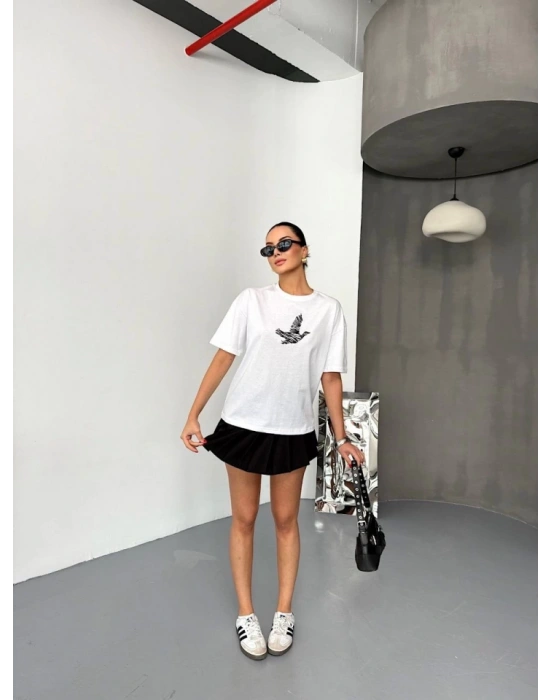 Kısa Kol Baskılı Tshirt  Beyaz