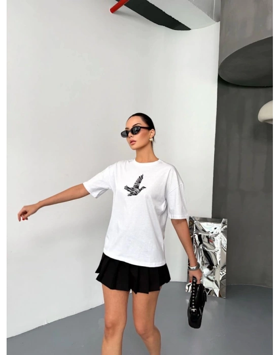 Kısa Kol Baskılı Tshirt  Beyaz