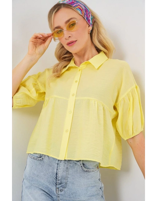 Kısa Kol Crop Gömlek 20335  Sarı
