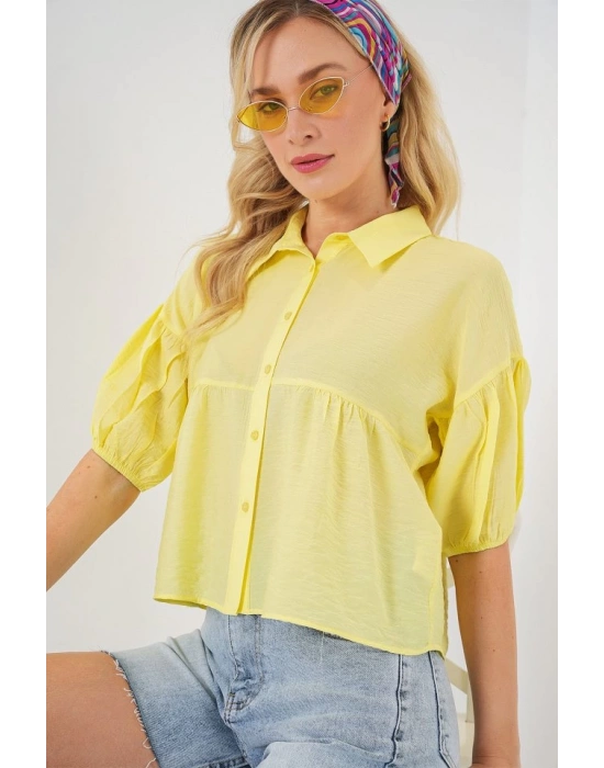 Kısa Kol Crop Gömlek 20335  Sarı