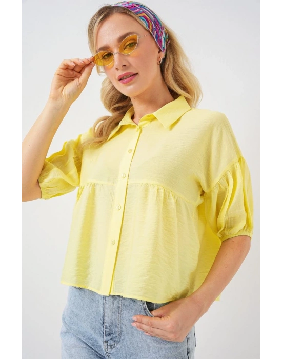 Kısa Kol Crop Gömlek 20335  Sarı